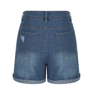 Shorts en jean déchirés pour femmes, taille haute, extensibles, avec boutons, poches et ourlet retroussé, doux et confortables - Product Image 6