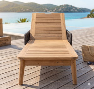 Chaise longue de luxe en teck pour extérieur, lit de jardin moderne, lit de soleil en corde synthétique, mobilier de patio inclinable pour plage et piscine - Product Image 2