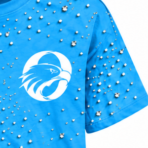 Camiseta Unisex Azul Claro con Perlas, Elegante Camiseta de Cuello Redondo y Manga Corta con Adornos de Perlas para Ropa Urbana y Moda Diaria - Product Image 5