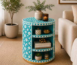 Floral Design Resin Bone Inlay Nightstand With Shelf Luxury Cabinet <b>Bedside</b> End <b>Table</b> For Bedroom Hotel Premium Home Interior - Product Image 4
