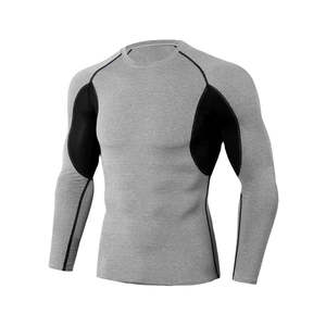Camiseta de Compresión Deportiva para Hombre, Manga Larga, Gris Naranja, Paneles Negros en Contraste, para Gimnasio, Entrenamiento, Deporte - Product Image 3