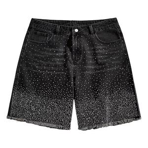 Short en jean décontracté coupe droite personnalisé pour hommes, nouveau style, couleur unie, avec strass, en gros, à vendre - Product Image 1