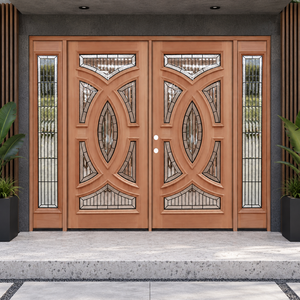 Puertas de Entrada Tradicionales de Madera Maciza con Paneles de Vidrio Decorativos, Puerta Exterior Manual Abatible - Product Image 6
