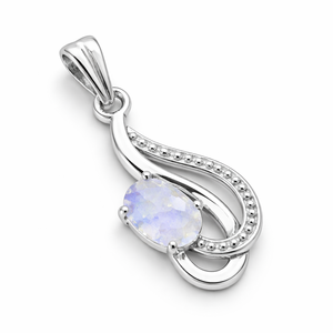 Pendentif Tendance en Argent Sterling Plaqué Rhodium avec Pierre de Lune Ovale et Motif Spirale, Fait Main, Minimaliste, Unisexe, pour Usage Quotidien, Vente en Gros - Product Image 1