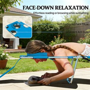 Chaise longue d'extérieur bleu clair pour bronzer et profiter du jardin - Product Image 3