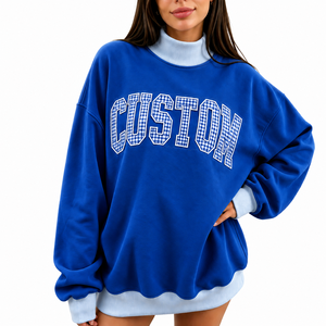 Custom Women Oversized Casual <b>Top</b> Long Sleeve Pullover Style <b>Layered</b> Mock Neck Design Large Front Lettering Trendy Streetwear - Product Image 3