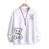 Sweat-shirt à col rond unisexe, coupe classique, imprimé ours de dessin animé, en coton tricoté, décontracté, pour l'automne, avec logo sur le devant