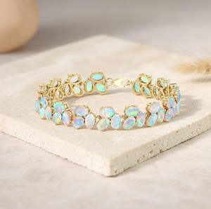 Oval Cut Ethiopian <b>Fire</b> Opal Stone Sterling Silver Gold Plated Luxury Charm Bracelet for Women Elegant Gemstone Jewelry Gift - Product Image 1