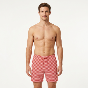<b>Men's</b> Red <b>White</b> Striped Board Shorts Mid Waist Drawstring Quick Dry Casual Bermuda Swim Trunks - Product Image 2