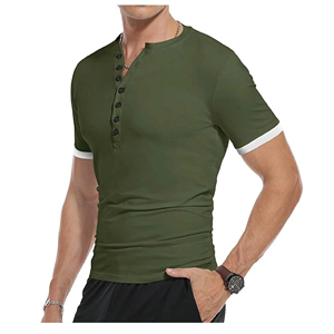 Top with Button Neck Male Tee <b>Shirt</b> Custom Men's Fashion 100% Cotton T-<b>Shirt</b> Classic <b>Waffle</b> - Product Image 4