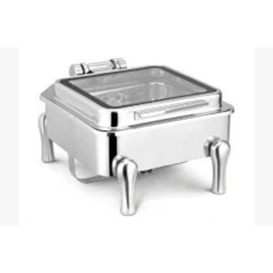 Stainless Steel <b>Square</b> Full Glass Chafer W/ Diamond Legs, Capacity: 6 Litres - Product Image 1