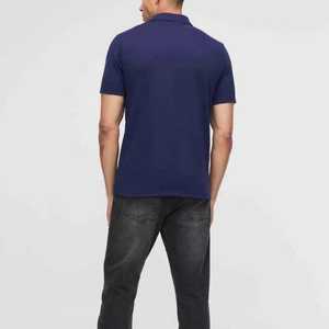 Polo de punto de manga corta para hombre, azul a rayas con bloques de color, diseño casual con cremallera, corte regular, Direct Long Mission Factory. - Product Image 6
