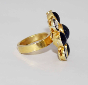 Natural Blue Stone Polki IGI Certified Classic <b>Gold</b> Plated 925 Sterling Silver <b>Ring</b> for Wedding Anniversary Engagement Jewelry - Product Image 5