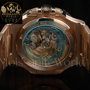 Reloj de Cuarzo Tonneau de Lujo para Hombre Moissanite World, 42 mm, Correa de Acero Inoxidable, Cristal de Zafiro, Esfera Analógica Luminosa - Product Image 4