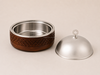 Plat de service en bois de luxe avec couvercle conique en acier inoxydable, chauffe-plat décoratif artisanal à revêtement multicouche