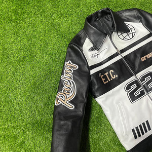 Veste en cuir véritable zippée pour homme, collection hiver 2025 – Manteau streetwear décontracté à col montant, coupe ajustée - Product Image 4