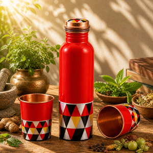 Customized Meena Copper Bottle Set with <b>Glasses</b> Private Label Gift Set Export - Product Image 1