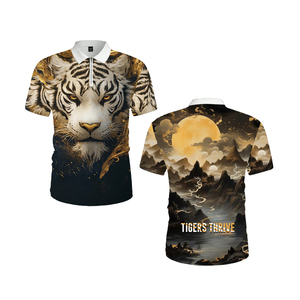 Polo Homme Imprimé Tigre Doré 3D, Sublimation, Col Zippé, Manches Courtes, Graphique, Décontracté, Luxe, Streetwear, Été, Respirant - Product Image 1