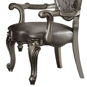 Set of 2 <b>Silver</b> and Antique Platinum Arm <b>Chairs</b> with Nailhead Trim for Dining Table - Product Image 4