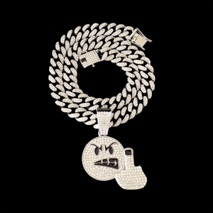 Pendentif de luxe Hip Hop en argent 925 avec strass en cristal, motif visage de dessin animé et doigt d'honneur, pour homme, à porter au quotidien, d'Inde - Product Image 3