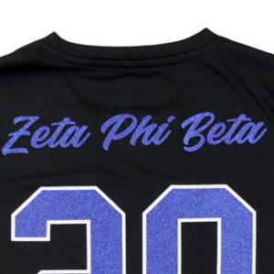 T-shirt Zeta Phi Beta à paillettes noires, coupe ajustée, lettres grecques ZPB, tee-shirt de performance pour femmes, vêtements de sport légers - Product Image 5