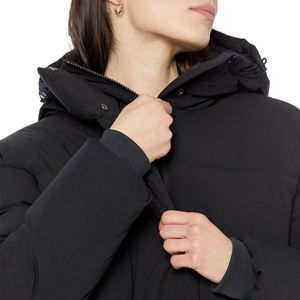 Veste matelassée noire à capuche avec fermeture éclair, coupe-vent, épaisse, pour l'hiver, coupe classique, couleur unie, rembourrage en polyester, style décontracté - Product Image 3