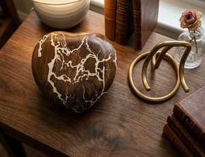 Hand Carved Rosewood Heart Urn with Brass Stand Floral Engraved <b>Keepsake</b> <b>Ashes</b> rosewood heart urn with brass stand carved wood - Product Image 1