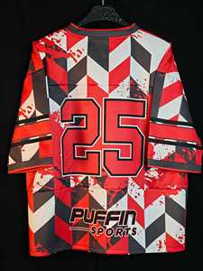 Maillot de football NFL sportif personnalisé PUFFIN SPORTS pour homme, manches courtes, épaules tombantes, motif géométrique, col en V, séchage rapide, coupe classique - Product Image 5