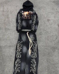 Ensemble sweat-shirt et pantalon de survêtement évasé de haute qualité, avec logo personnalisé, effet délavé à l'acide, effet usé et broderie - Product Image 3