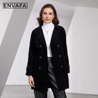 Manteau long croisé ENVAFA pour femme en velours côtelé respirant et à séchage rapide 100 % polyester avec ceinture