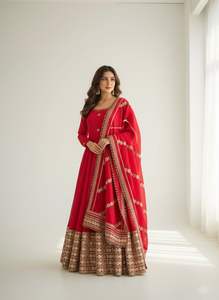 ชุดเดรสยาวทรงหลวม คอโอ แขนยาว ลายดอกไม้ วินเทจ ผ้าไหมชีฟองเนื้อหนา คุณภาพดี ยี่ห้อ NILESH TAILOR FASHION ซักได้ - Product Image 3