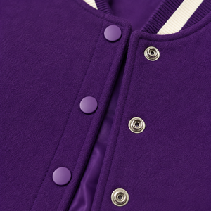 SINEWY SPORTS Men's <b>Purple</b> <b>Varsity</b> <b>Jacket</b> Solid Color Cotton Polyester Blend Casual Autumn Turn-down Collar Regular Fit - Product Image 6