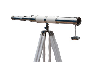 Télescope en cuir nickel et blanc à fort grossissement de 32 "avec trépied en cuir blanc en bois décoratif pour la maison - Product Image 5