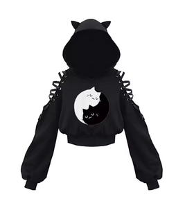 Sweat-shirt à capuche en molleton imprimé pour femme, style streetwear, automne-hiver 2024, coupe ample, couleur unie, veste courte décontractée, Y2K, 100% coton - Product Image 1