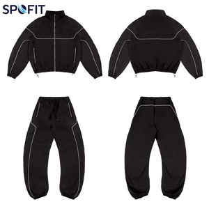 Premium Custom 220G 100% Nylon Windbreaker Tracksuit Set Lightweight Windproof Patchwork <b>Zip</b> <b>Up</b> Jacket Matching Jogger Pants - Product Image 1