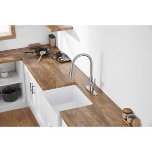Rubinetto da cucina ad arco alto in acciaio inossidabile anticato con doccetta estraibile, comando singolo a 3 vie, finitura nichel spazzolato - Product Image 4
