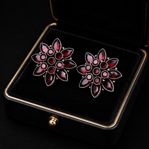 Vintage Flower <b>Stud</b> <b>Earrings</b> Red <b>Crystal</b> Rhinestone Marquise Cut Antique Silver Plated Women's Party Jewelry - Product Image 5