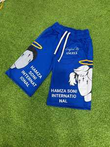 Shorts Bermuda HSI bleu uni pour homme, taille mi-haute, respirant, 100 % coton, logo avant, design ange, fermeture à cordon, style décontracté - Product Image 5