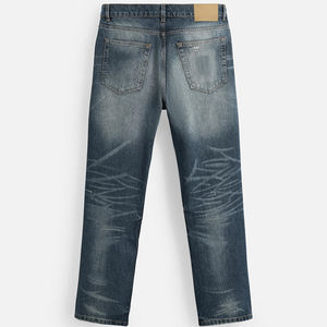 Jean en denim délavé coupe droite pour homme, taille mi-haute, coupe ajustée, style décontracté en coton, collection automne - Product Image 2