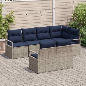 Conjunto de Sofás de Jardín de Ratán Sintético Gris, 7 Piezas, Muebles de Exterior Resistentes a la Intemperie, Diseño Contemporáneo - Product Image 5