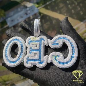 Custom "CEO" Letter Pendant Moissanite Diamond <b>Iced</b> <b>Out</b> Hip Hop Necklace Blue Stone Bling <b>Chain</b> Jewelry Gift - Product Image 2