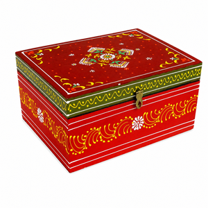 Boîte à bijoux en bois colorée artisanale |   Coffre de rangement décoratif peint à la main avec couvercle pour bijoux et objets précieux - Product Image 3