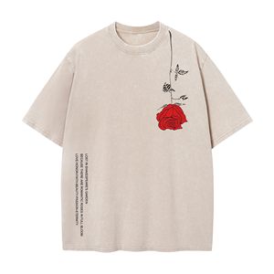 Camiseta de punto informal para hombre, cuello redondo, manga corta, oversize, color beige liso, 100% algodón, 200g, con logo frontal impreso digitalmente, transpirable - Product Image 2