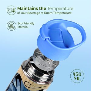 Bouteille d'eau en acier inoxydable Vedela Eco Bloom avec couvercle bleu, réutilisable, design floral moderne, minimaliste, pour le camping - Product Image 3
