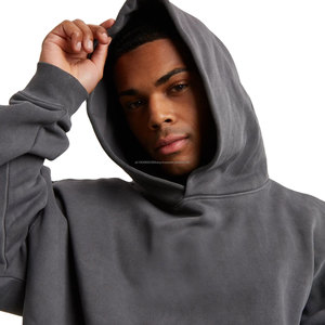 Sweat-shirts à capuche pour hommes en gros, streetwear uni, logo personnalisé, coton lourd, sweat-shirts à capuche surdimensionnés pour hommes, épaules tombantes - Product Image 6