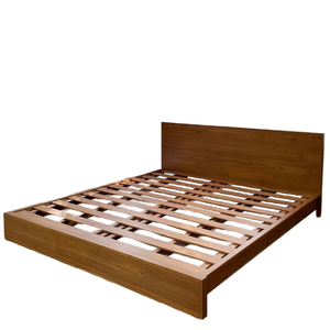 Minimalist Solid Teak Wooden Platform <b>Bed</b> Frame with <b>Slatted</b> Base - Product Image 1