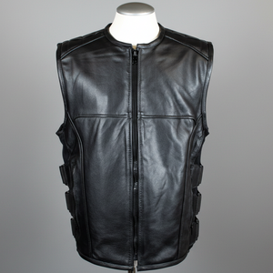 Chaleco de Motociclista de Cuero Genuino Negro Premium para Hombre, de Alta Calidad, con Cierre y Correas Laterales Ajustables - Product Image 1