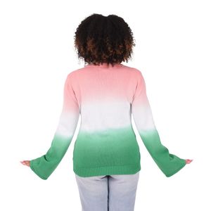 Suéter Ombre AKA Rosa, Blanco y Verde para Mujer, de Manga Larga, Cuello Redondo, Tejido de Punto, Estilo Casual Griego - Product Image 4