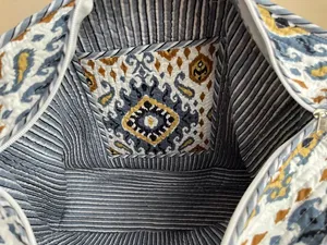 <b>Boho</b> Style Hand Printed Zipper Closure Lightweight Cotton Tote <b>Bag</b> | Washable for Office Weekend & Daily Use - Product Image 2