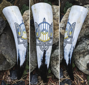 Corne à boire Viking avec support Bière Tasse médiévale Fait à la main Vintage Vin Ox Agate naturelle Corne à boire - Product Image 1